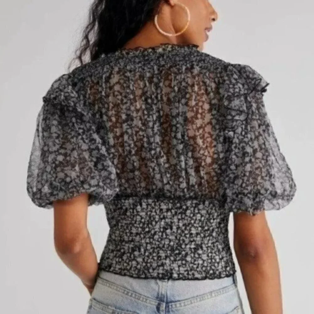 NEW Free People Floral Beatrice Smocked Top Size XS